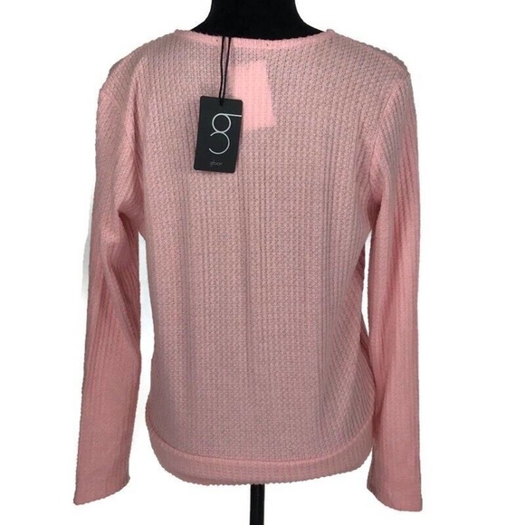 Gibson NEW Surplice Faux Wrap Top Blush Pink Waffle Knit Long Sleeve Size Large - Picture 5 of 5